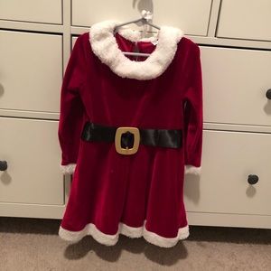 Red Santa trimmed Christmas dress, velour with bow. Size 120 (5T). NWOT
